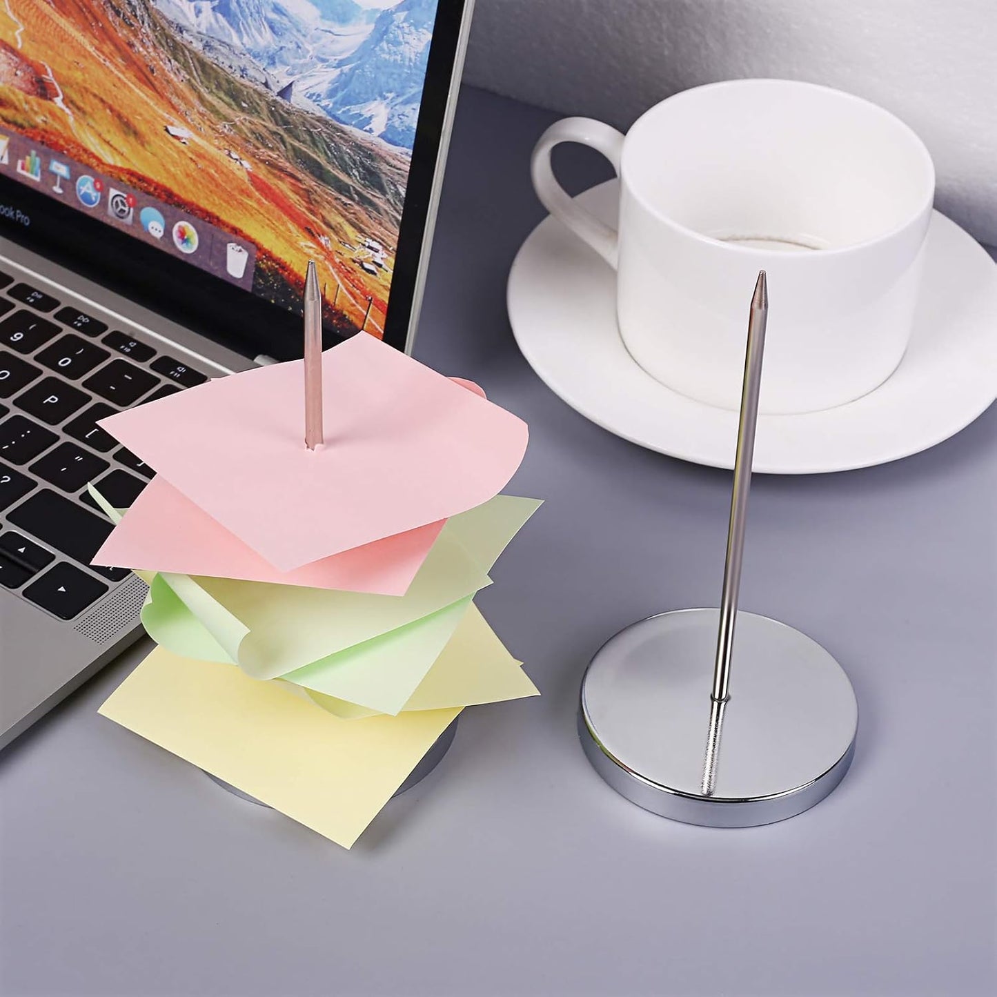 Minimalist Metal Memo Holder Receipt Spike Bill Organizer with Base – Stainless Steel Desk Paper Holder, 5.5 inch Height, 2.8 inch Diameter (2 Pack)