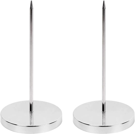 Minimalist Metal Memo Holder Receipt Spike Bill Organizer with Base – Stainless Steel Desk Paper Holder, 5.5 inch Height, 2.8 inch Diameter (2 Pack)