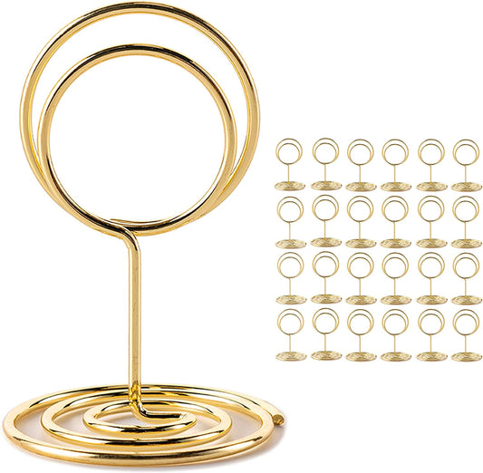 26 Pieces Table Number Holders, Seating Card Holders, Wire Photo Holders, Small Table Card Holders, Photo Holders for Dining Table Centerpieces, Wedding, Party, Birthday (Gold)