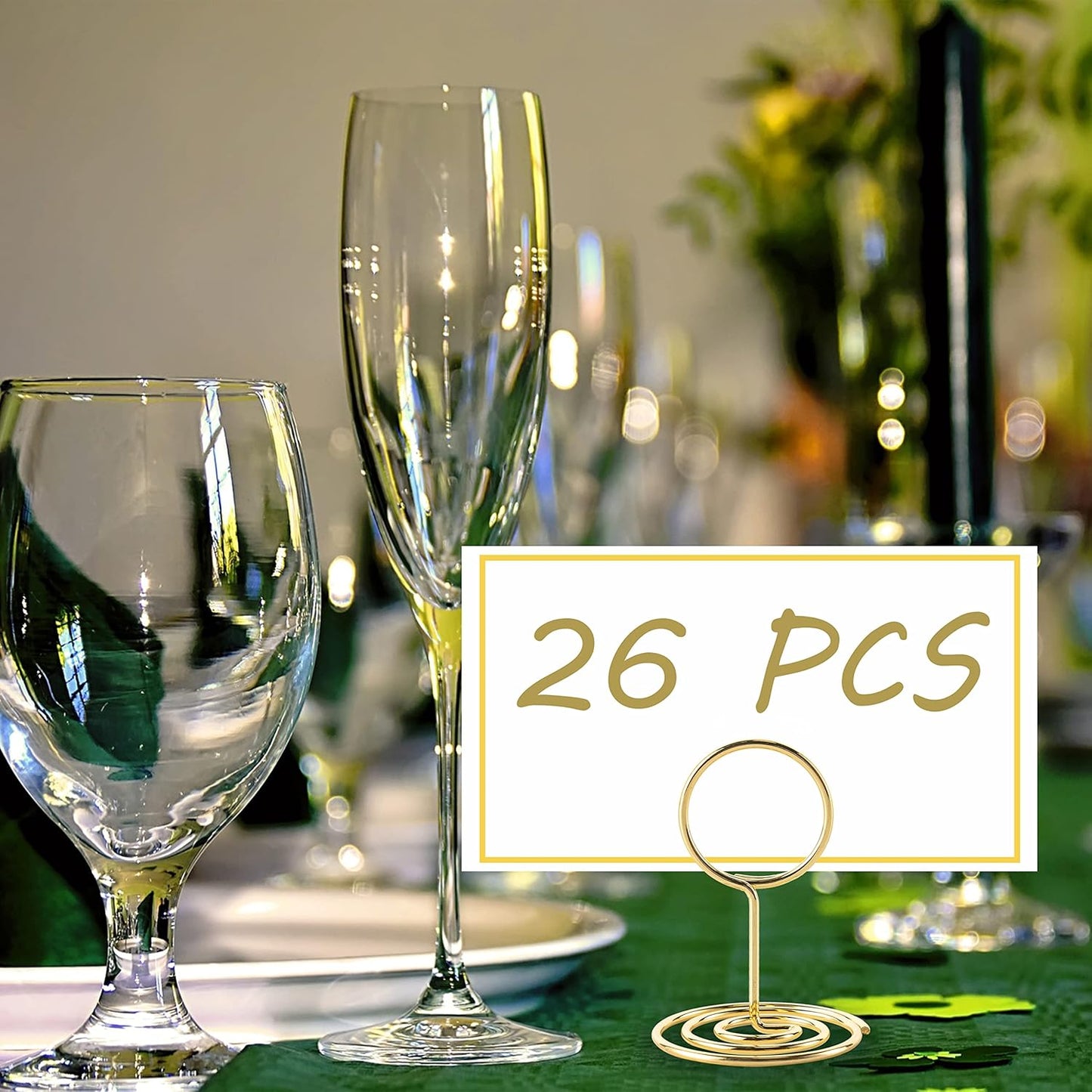 26 Pieces Table Number Holders, Seating Card Holders, Wire Photo Holders, Small Table Card Holders, Photo Holders for Dining Table Centerpieces, Wedding, Party, Birthday (Gold)