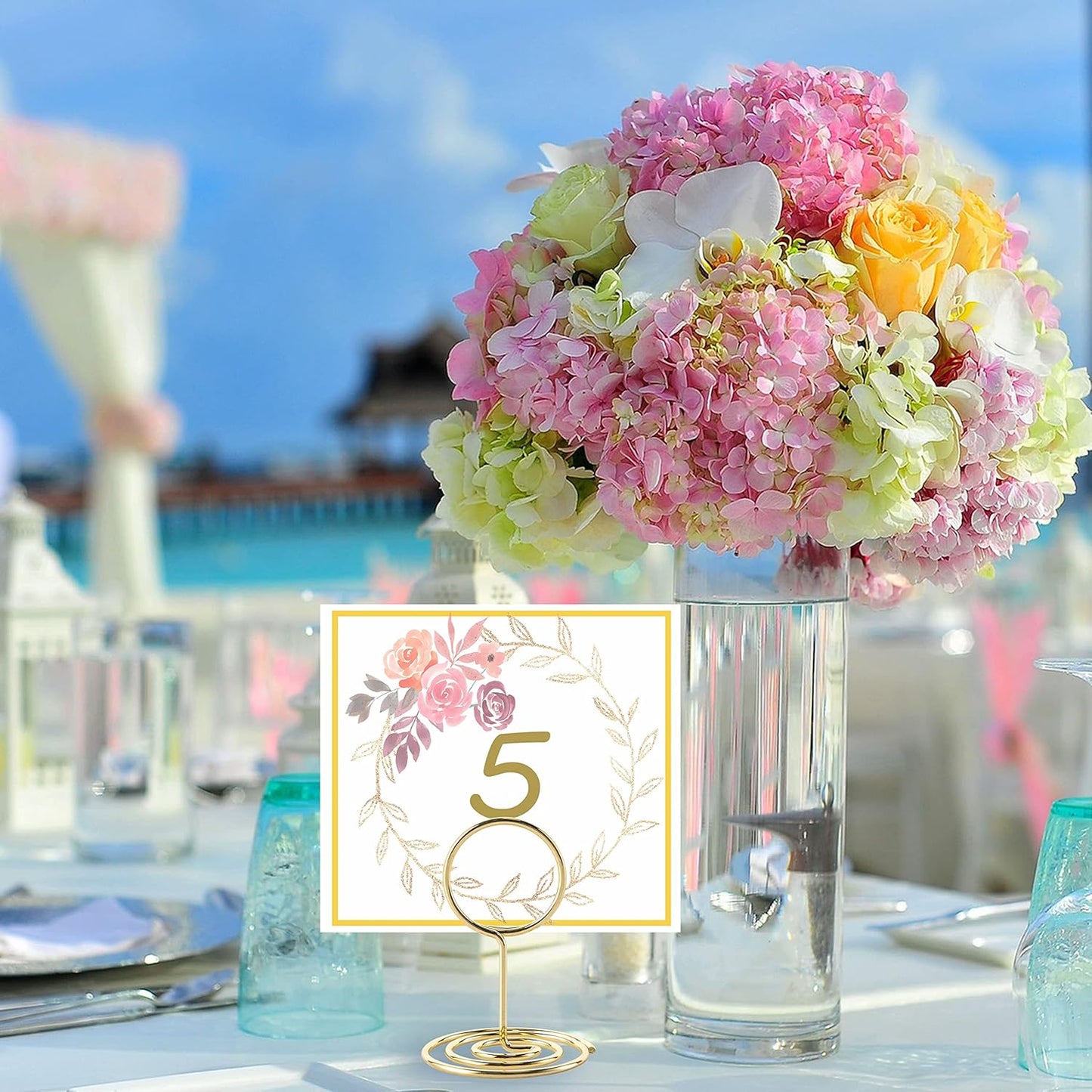 26 Pieces Table Number Holders, Seating Card Holders, Wire Photo Holders, Small Table Card Holders, Photo Holders for Dining Table Centerpieces, Wedding, Party, Birthday (Gold)